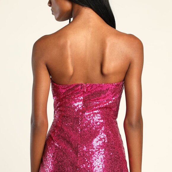 NWT Lulus Dancefloor Diva Magenta Sequin Strapless Skort Romper (size S) - Picture 3 of 10